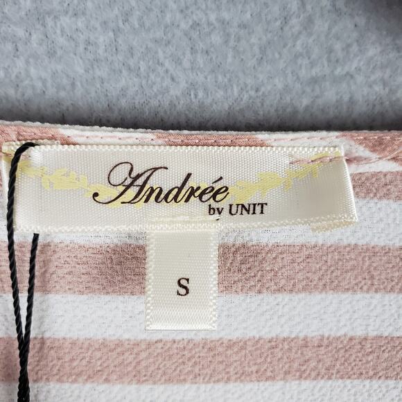 Andree By Unit Size S Ruffle Sleeve Tie Up Button Down Mauve Pink Stripe Beachy - Picture 3 of 9